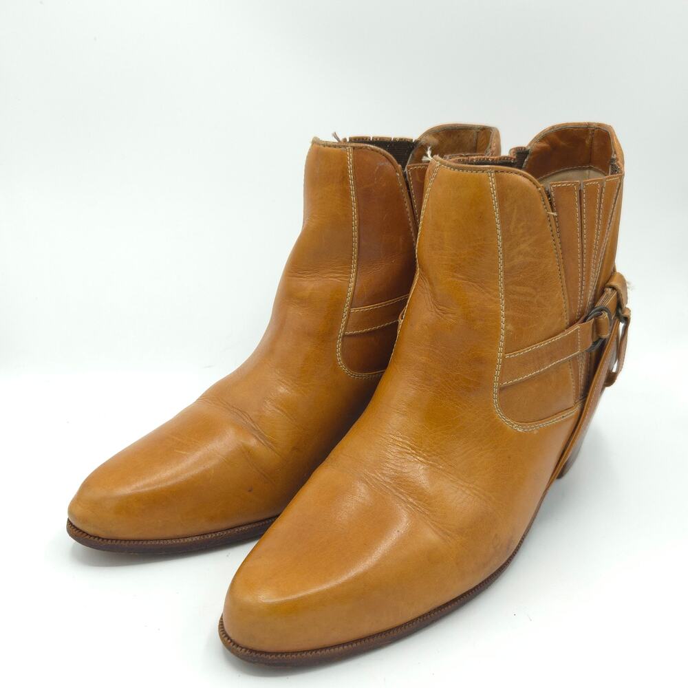 Vintage 70s The Wild Pair Leather Women's Size 10 Tan Ankle Boots Boho 1970s